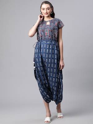 Blue printed poly cotton jumpsuits 1
