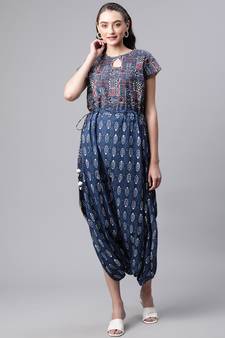 Blue printed poly cotton jumpsuits