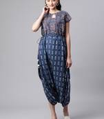 Blue printed poly cotton jumpsuits