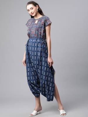 Blue printed poly cotton jumpsuits 3