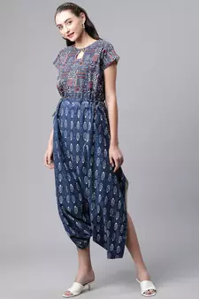Blue printed poly cotton jumpsuits