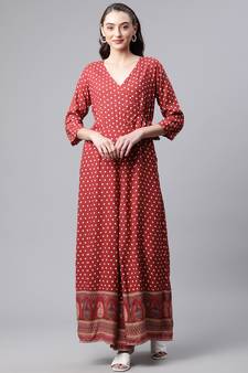 Maroon printed viscose rayon jumpsuits