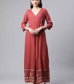 Maroon printed viscose rayon jumpsuits