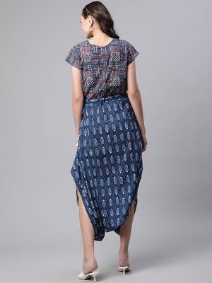 Blue printed poly cotton jumpsuits 4