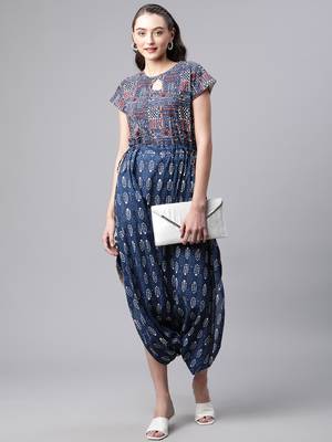 Blue printed poly cotton jumpsuits 5