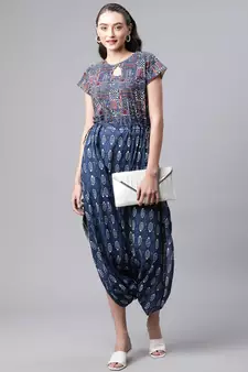 Blue printed poly cotton jumpsuits