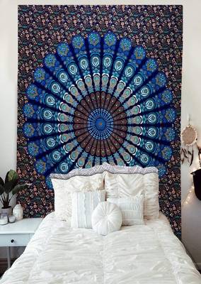  Bohemian Art Wall Hanging Bedspread Bedcover Beach Throw Blanket Yoga Mat Tapestry (Blue) 2