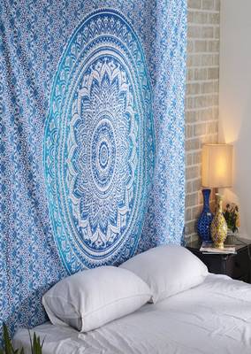 College Room Dorm Tapestry Single Bedsheet Beach Towel Picnic mat Decoration (Blue) 4