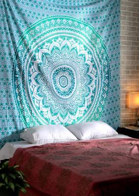 College Room Dorm Tapestry Single Bedsheet Beach Towel Picnic mat Decoration (GREEN) 3