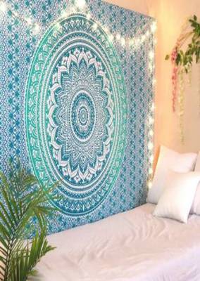 College Room Dorm Tapestry Single Bedsheet Beach Towel Picnic mat Decoration (GREEN) 4