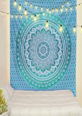 College Room Dorm Tapestry Single Bedsheet Beach Towel Picnic mat Decoration (GREEN) 5