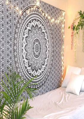 College Room Dorm Tapestry Single Bedsheet Beach Towel Picnic mat Decoration (BLACK) 5