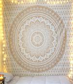 College Room Dorm Tapestry Single Bedsheet Beach Towel Picnic mat Decoration (WHITE GOLD)