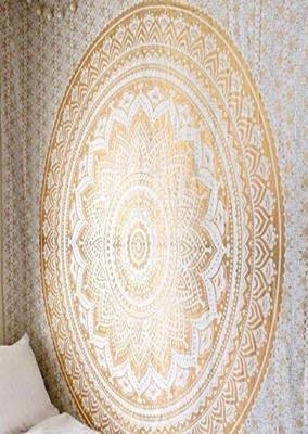 College Room Dorm Tapestry Single Bedsheet Beach Towel Picnic mat Decoration (WHITE GOLD) 5