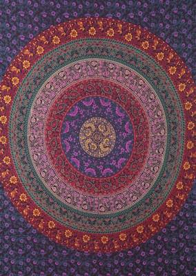 Double Bedsheet Psychedelic Boho Tie Dye Printed Bedspread (Purple) 1