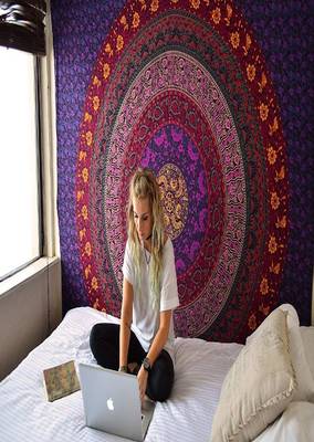 Double Bedsheet Psychedelic Boho Tie Dye Printed Bedspread (Purple) 2