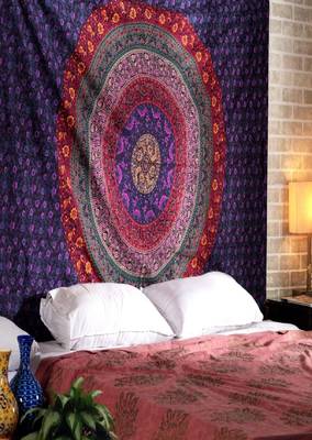 Double Bedsheet Psychedelic Boho Tie Dye Printed Bedspread (Purple) 4
