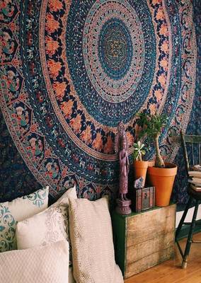 Bed Bedsheet Bedcover Bedspread Tapestry Single Bedsheet Psychedelic Boho Tie Dye Printed Wall Hanging Decoration(MULTI) 1