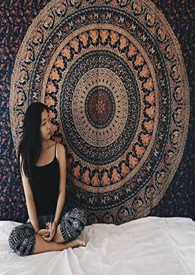 Bed Bedsheet Bedcover Bedspread Tapestry Single Bedsheet Psychedelic Boho Tie Dye Printed Wall Hanging Decoration(MULTI) 4