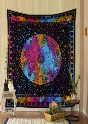 VKMarotia Rashi Bohemian Tie Dye Tapestry Printed Wall Hanging 100% Cotton Double Bedsheet (Multi) 1