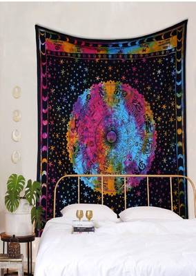 VKMarotia Rashi Bohemian Tie Dye Tapestry Printed Wall Hanging 100% Cotton Double Bedsheet (Multi) 2