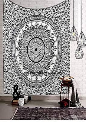 VKMarotia Traditional Rajasthani Print Decorative Double Bed Bedsheet,Bedcover,Wall Decor Hanging Sheet (Black) 1
