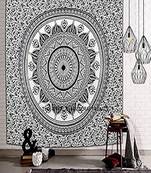 VKMarotia Traditional Rajasthani Print Decorative Double Bed Bedsheet,Bedcover,Wall Decor Hanging Sheet (Black)