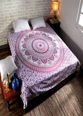 VKMarotia Traditional Rajasthani Print Decorative Double Bed Bedsheet,Bedcover,Wall Decor Hanging Sheet (PINK) 2