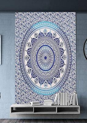 VKMarotia Traditional Rajasthani Print Decorative Double Bed Bedsheet,Bedcover,Wall Decor Hanging Sheet (BlUE) 3