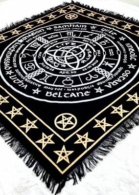 Top Cloth Wiccan Square Spiritual Sacred Cloth (Large, Pagan Wheel Gold Silver)  3