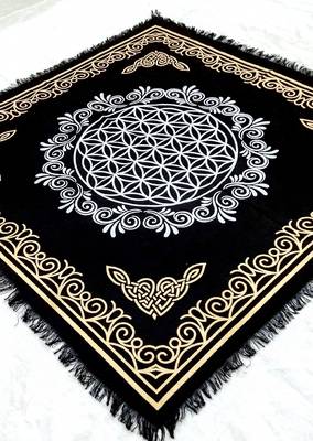 Top Cloth Wiccan Square Spiritual Sacred Cloth (Medium, Flower Of Life Black Gold)  3