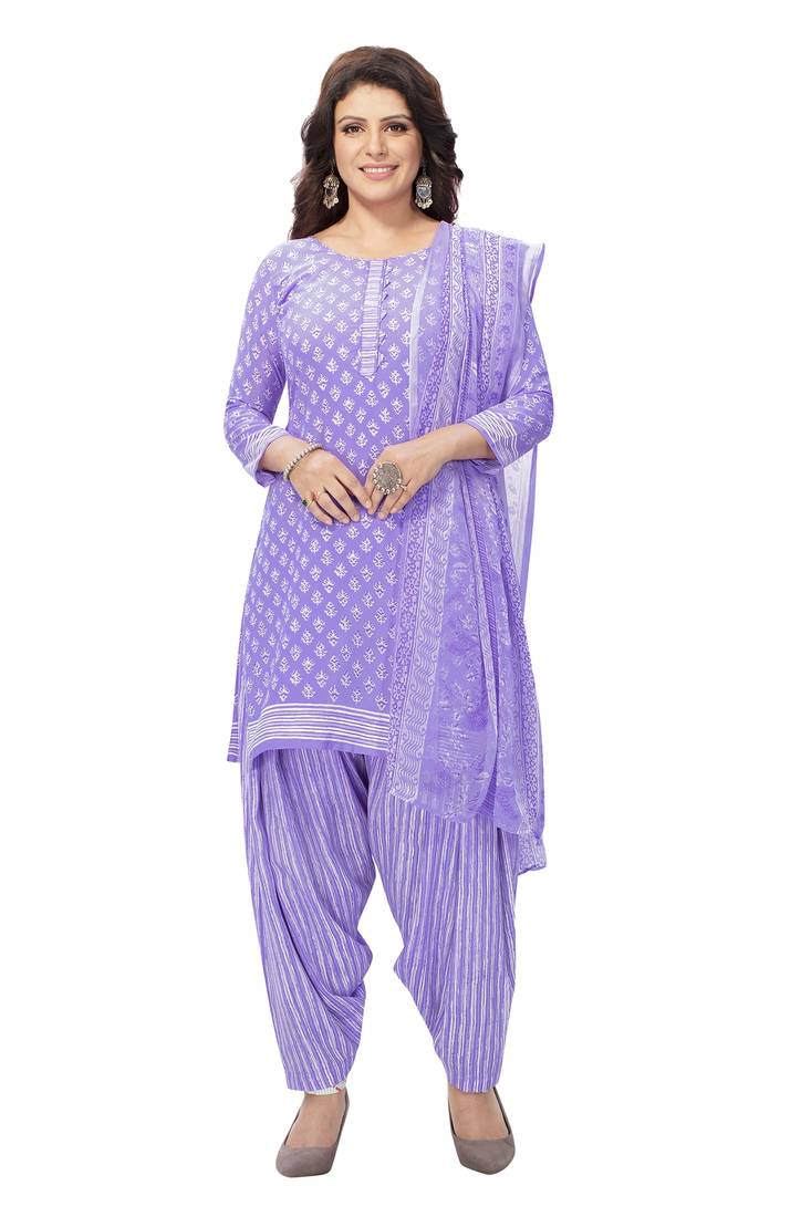 Purple printed synthetic salwar