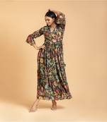 Black printed cotton short-kurtis