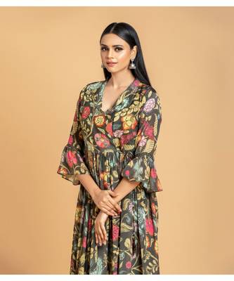 Black printed cotton short-kurtis 3