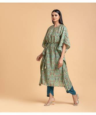 Cream printed cotton short-kurtis 1