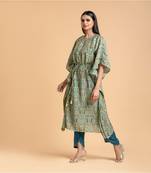 Cream printed cotton short-kurtis