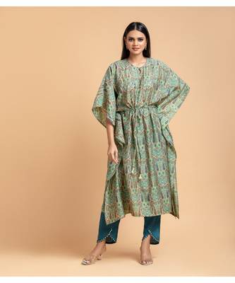 Cream printed cotton short-kurtis 2