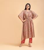 Beige printed cotton short-kurtis