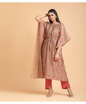 Beige printed cotton short-kurtis 2