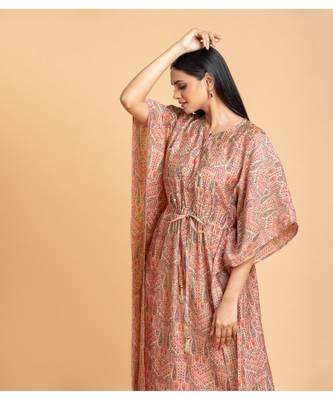 Beige printed cotton short-kurtis 3