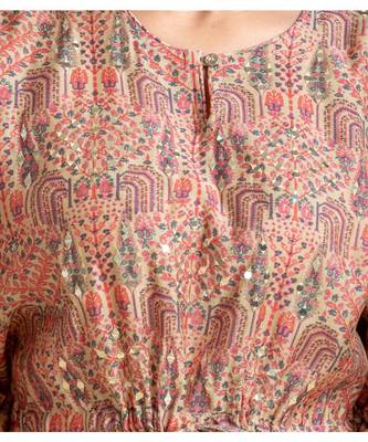 Beige printed cotton short-kurtis 4