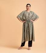 Light grey printed cotton short-kurtis