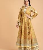 Yellow printed cotton long-kurtis