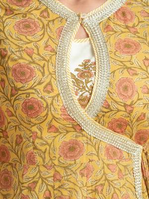 Yellow printed cotton long-kurtis 4
