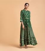 Dark green printed cotton short-kurtis
