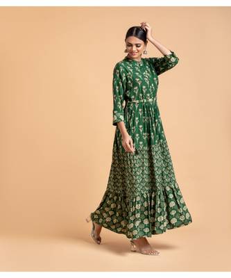 Dark green printed cotton short-kurtis 2