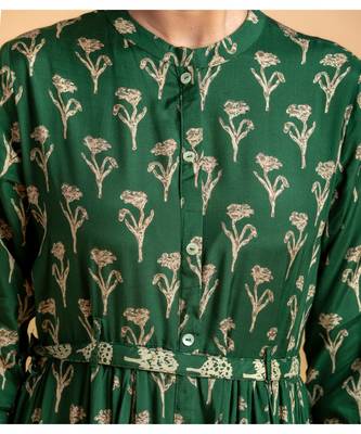 Dark green printed cotton short-kurtis 4