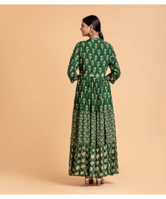 Dark green printed cotton short-kurtis 5