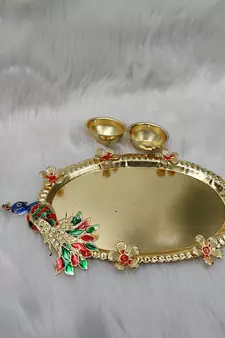 Shetu Peacock Pooja Thali, Pooja Kankavati with for Diwali Pooja, Navratri Pooja, Home