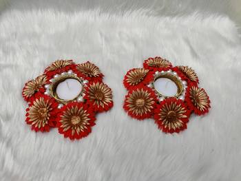 Shetu Home Decorative Gold-plated Diwali Diya with Golden Artificial Flowers, Homemade lamp for Diwali 1